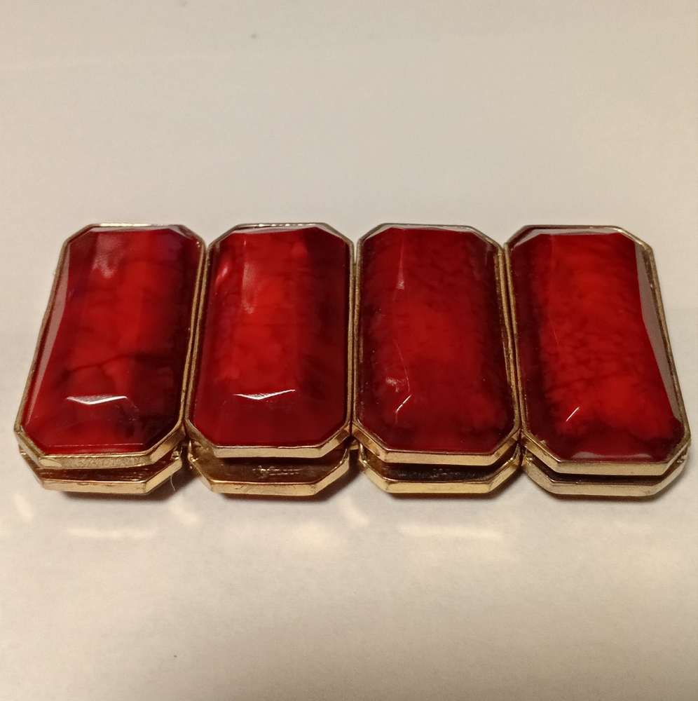 Vintage Stretch Elegant Gold and Red Bracelet With Amber